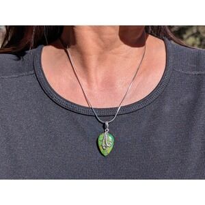 Handmade Mohave Turquoise Kingman Pendant Necklace 18in Sterling Silver Chain **